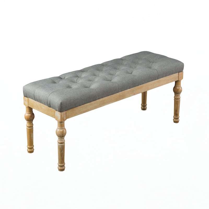 Solid Wood Button Tufted Dining Bench, Grey