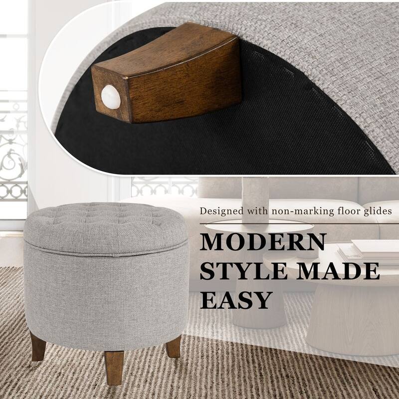 Carson Carrington Hare Button-tufted Round Storage Ottoman