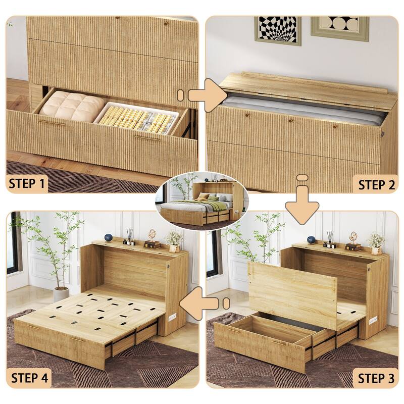 Full Size Murphy Bed with USB Port and a Large Drawer