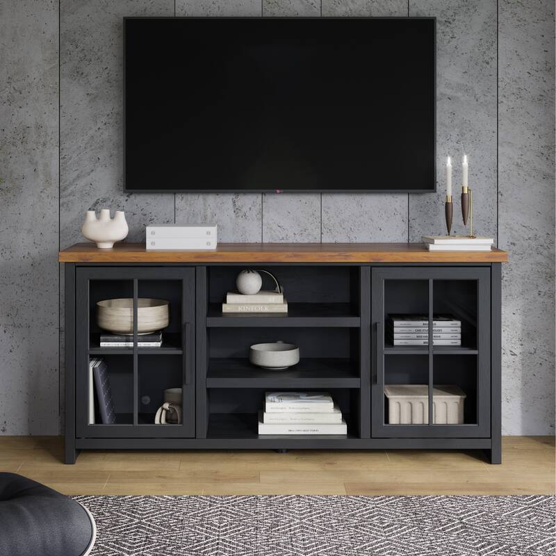 Bridgevine Home Modern Farmhouse 67 inch TV Stand Console for TVs up to 80 inches, No Assembly Required, Two-Tone Finish