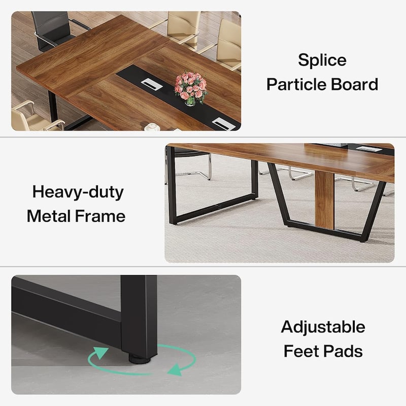 8FT Large Conference Table with Strong Metal Frame for Office Conference