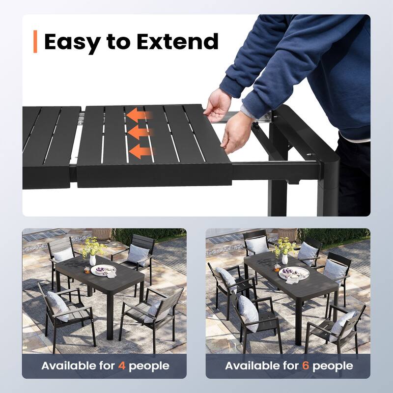 Pellebant Outdoor Dining Table Aluminum Extendable Table - 46.1" / 63.8" (L) x 27.6" (W) x 29.9" (H)