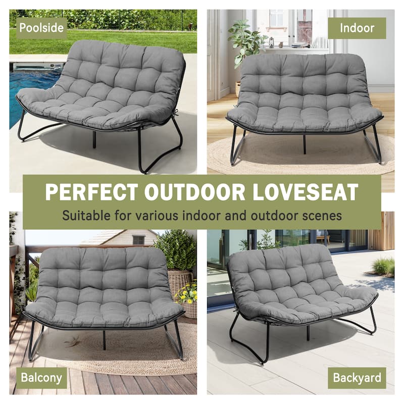 Double Papasan Loveseat Chair Oversized Outdoor Indoor with Padded Cushion