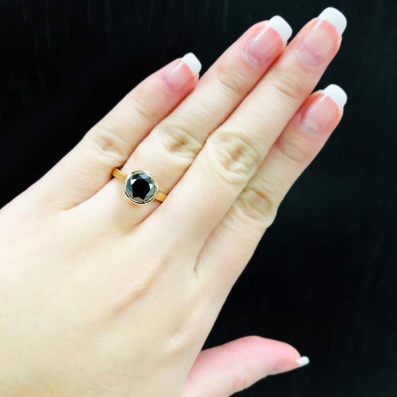 Auriya 14k Gold 2ctw Bezel-set Solitaire Black Diamond Engagement Ring
