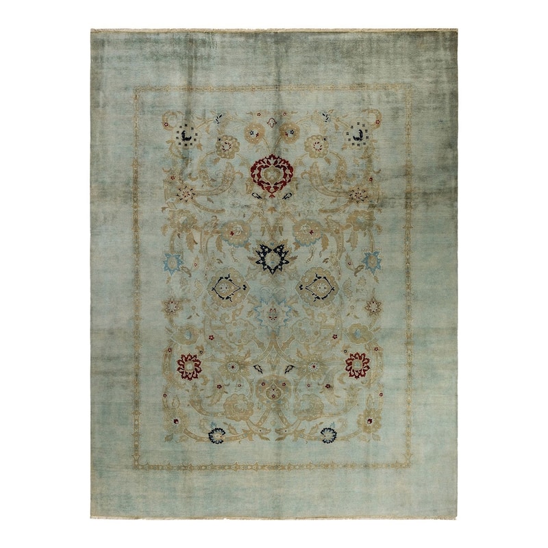 Overton Hand Knotted Wool Vintage Inspired Modern Contemporary Overdyed Gray Area Rug - 8' 9" x 11' 6"