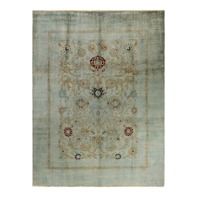 Overton Hand Knotted Wool Vintage Inspired Modern Contemporary Overdyed Gray Area Rug - 8' 9" x 11' 6"