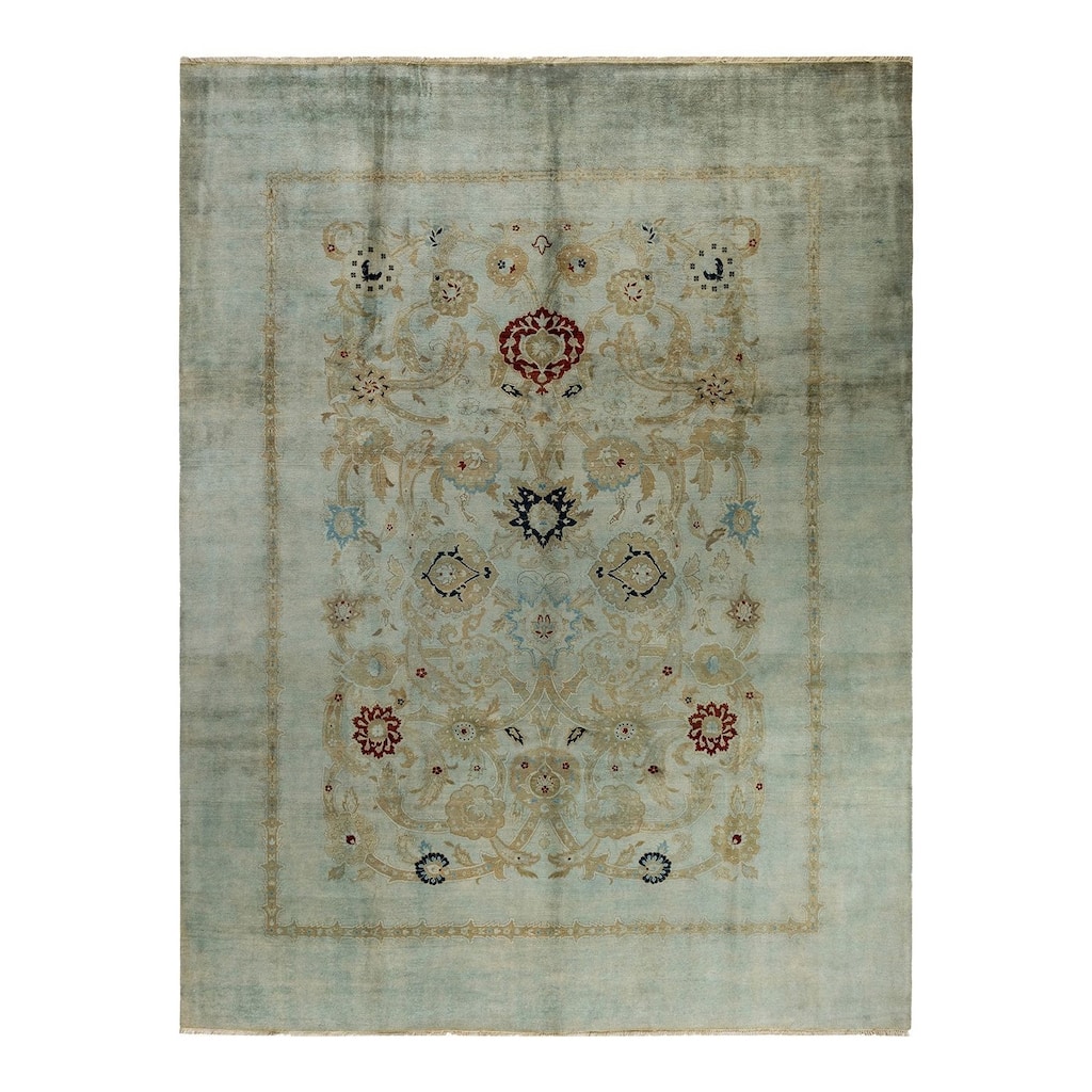 Overton Hand Knotted Wool Vintage Inspired Modern Contemporary Overdyed Gray Area Rug - 8' 9" x 11' 6"