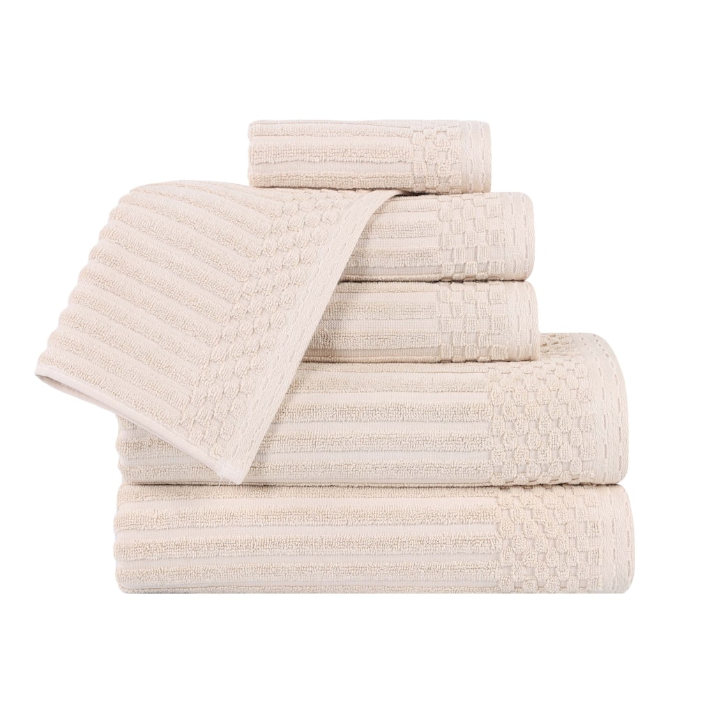 Blue Nile Mills Modern Ribbed 6-Piece Cotton Towel Set, Thick Absorbent Heavyweight Bathroom Towels