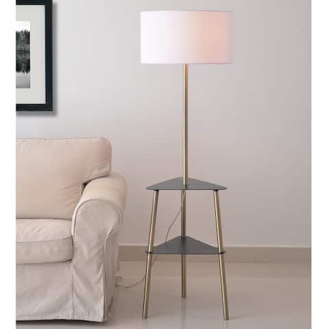 Hodder Antique Brass with Black Metal Trays Floor Lamp with Tray