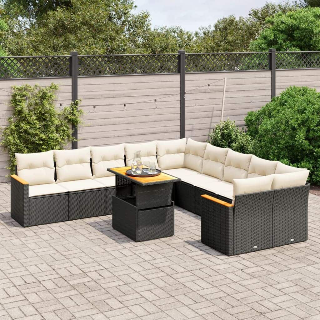 vidaXL Garden Sofa Set Black and Cream White - 21.7 x 39.4 x 28.7