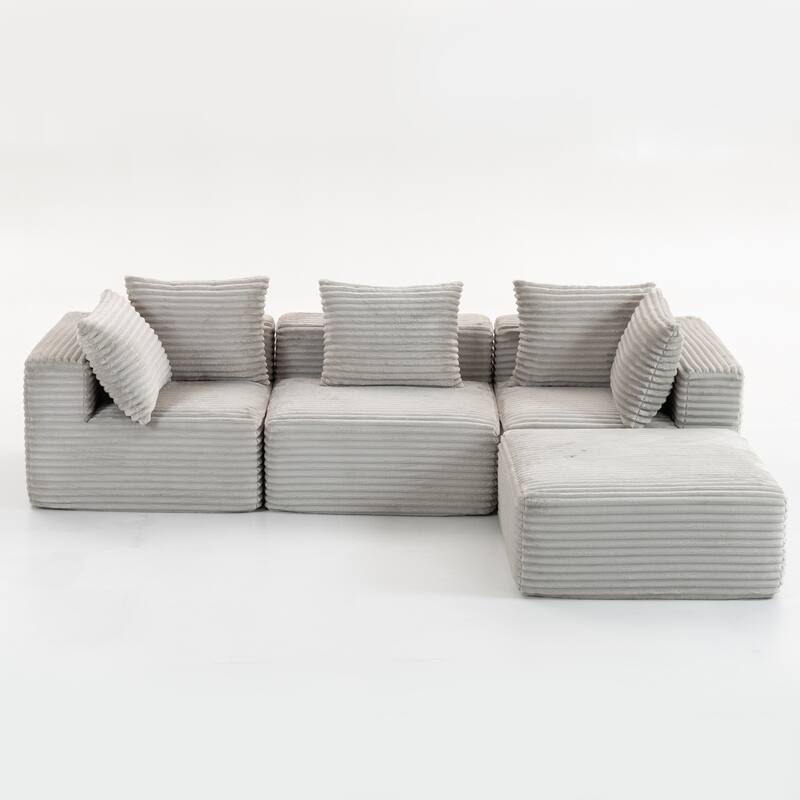Floor Standing Deep Seat Sofa Corduroy Modular L-shaped Sectional Sofa with Chaise Lounge Compressed Sofa with Ottoman