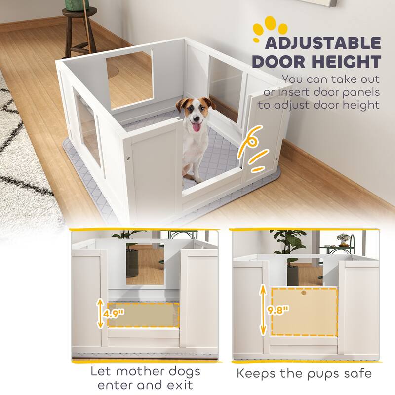 PawHut Whelping Box for Dogs with Waterproof Whelping Pad, Dog Whelping Pen with Clear Panels, 33.1" L x 31.5" W x 18.9" H