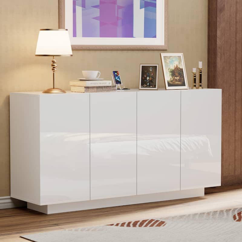 4-Door LED Lighted Buffet Cabinet with RGB Lights Sideboard Storage