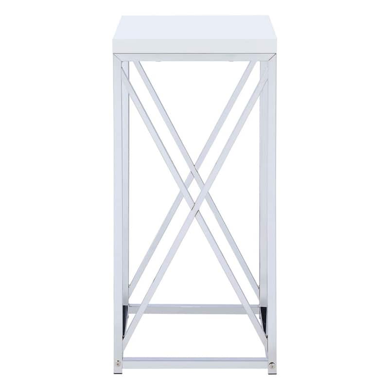 13.25 in. Silver and White Square Metal End Table, Sturdy Build End Side Table for Living Rooms
