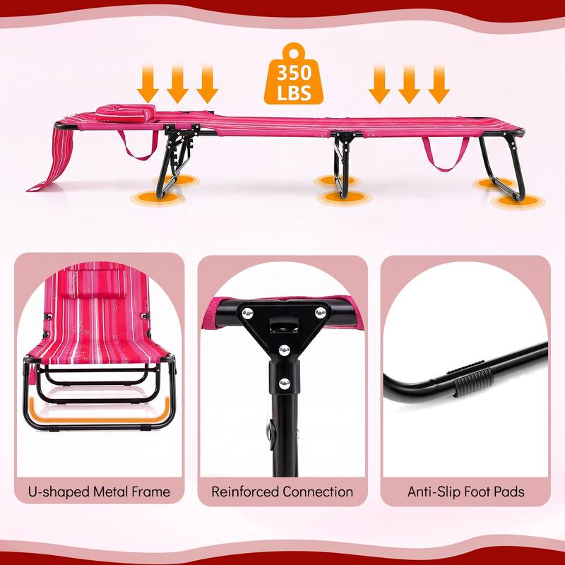 Gymax 2PCS Folding Beach Sun Lounger w/Face Hole Removable Pillows