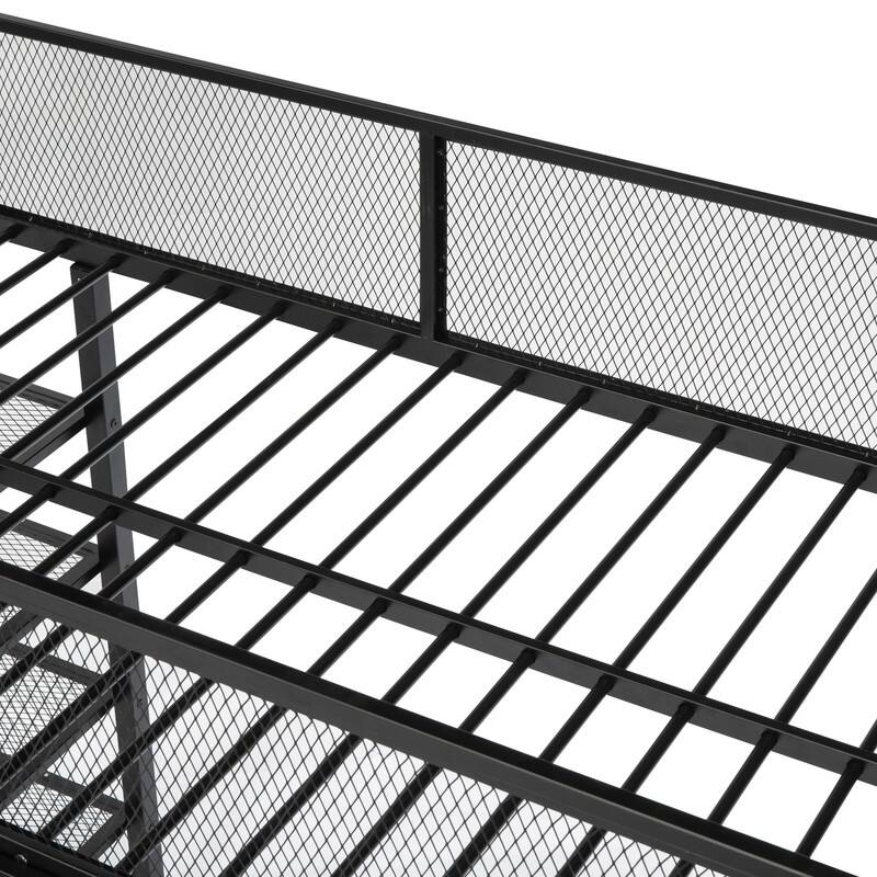 Twin Size Metal Loft Bed with 4-Tier Shelves and Storage