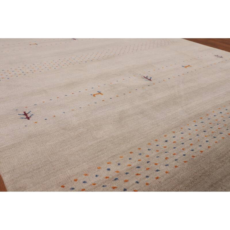 Tribal Gabbeh Oriental Area Rug Handmade Beige Wool Carpet - 5'4"x 7'6"