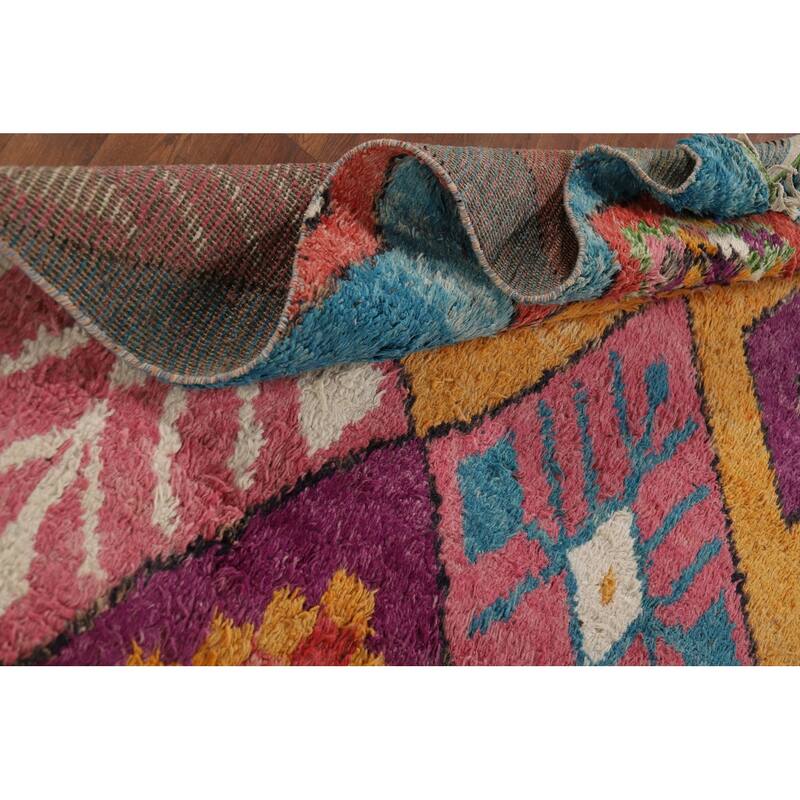 Colorful Trellis Moroccan Area Rug Handmade Geometric Wool Carpet - 7'7" x 11'0"