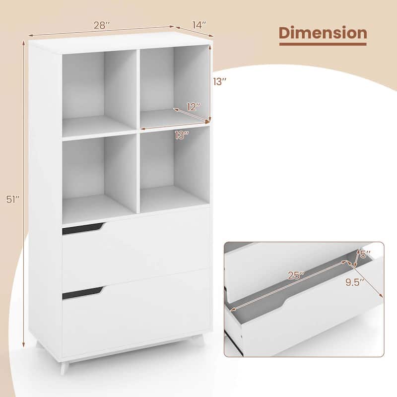 Modern 51" Tall Bookcase 4-Tier Open Bookshelf with 4 Storage Cubes