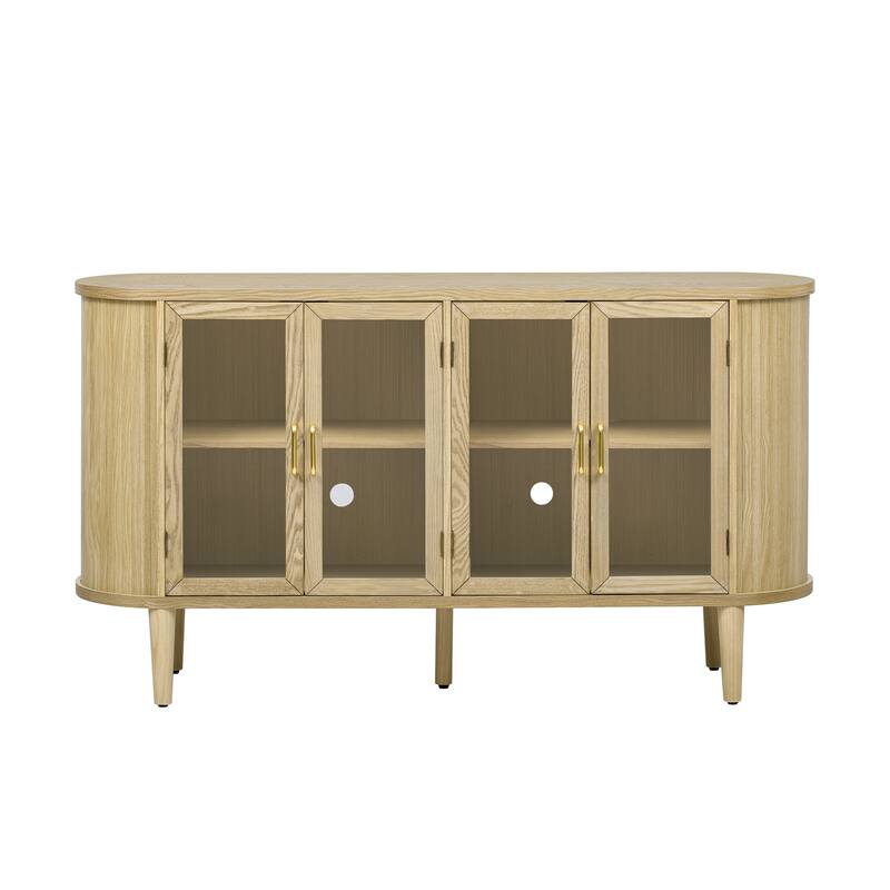 4-Door Large Storage Sideboard Cabinet with Semi-Circular Handles and Adjustable Shelves
