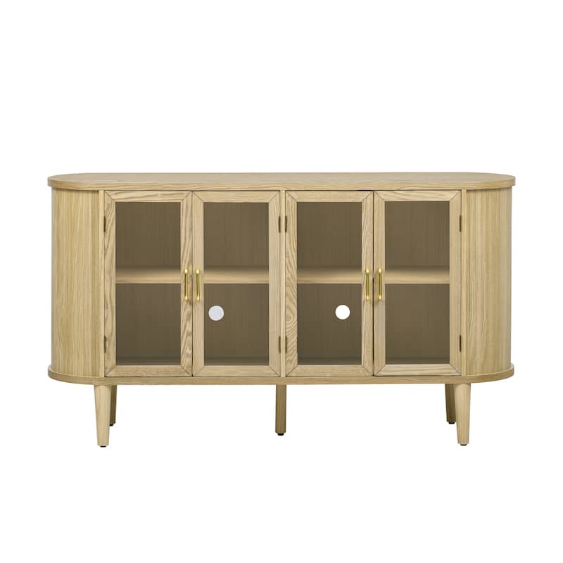 Farmhouse Sideboard Cabinet with Storage, Wood Buffet Cabinet with Glass Doors and Adjustable Shelves for Kitchen