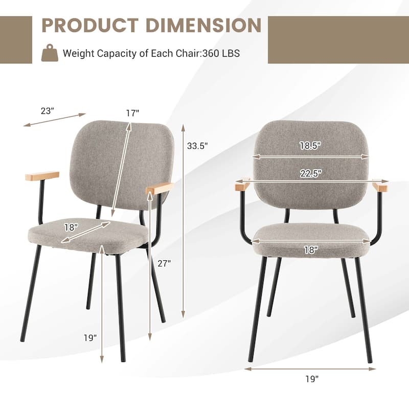 Costway Set of 2 Modern Linen Fabric Dining Chairs Padded Kitchen - See Details