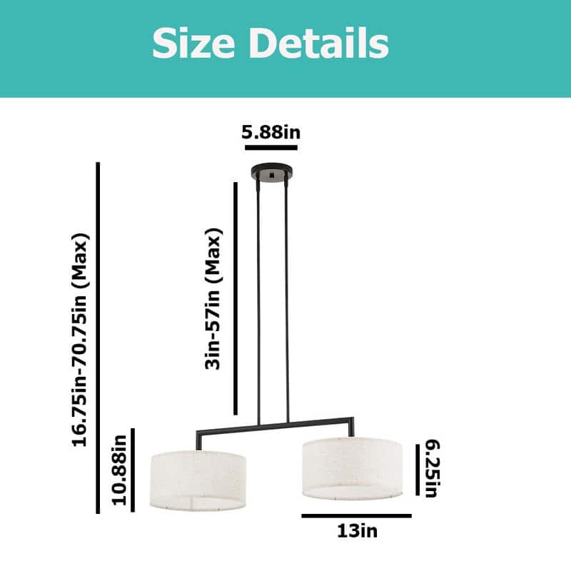 2 Light dining light fixtures off-white farmhouse chandelier fabric pendant lights