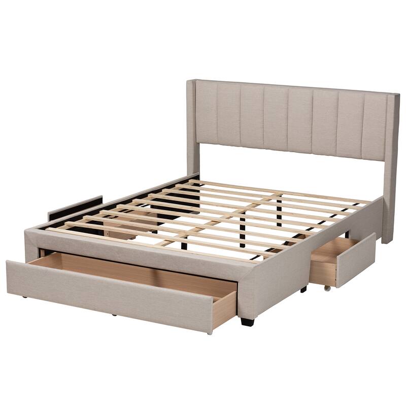 Coronado Mid-Century Modern & Transitional Fabric Storage Platform Bed with 3 Drawers