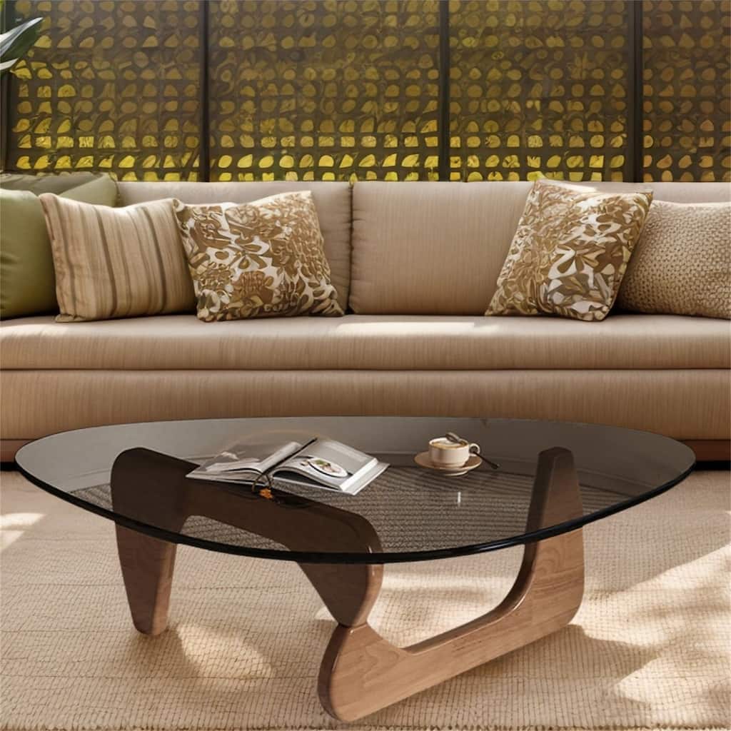 Modern Glass Coffee Table for Outdoor or Indoor End Table in Walnut