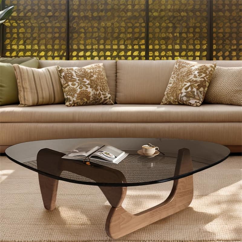 Modern Glass Coffee Table for Outdoor or Indoor End Table in Walnut