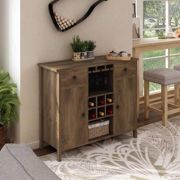 Carbon Loft Mulgrew Distressed Walnut Wine Cabinet