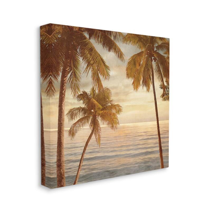Stupell Palm Trees by Ocean Nautical Sunset Sky Canvas Wall Art - Orange - 17 x 17