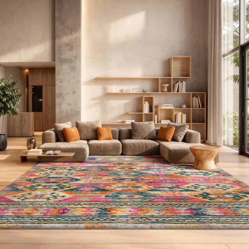 SAFAVIEH Madison Ryuko Boho Tribal Rug - 9' x 12' - Blue/Fuchsia