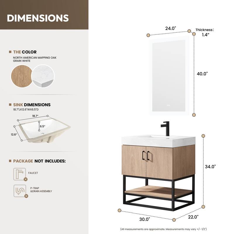 Alistair Single Bath Vanity with White Grain Stone Top & Mirror
