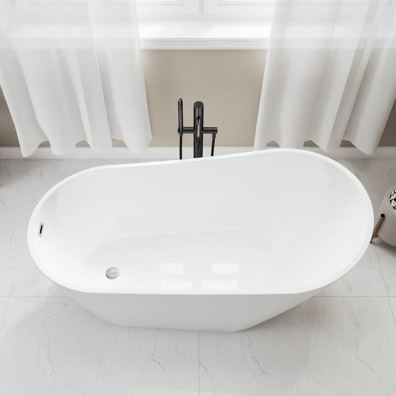 59.06 in. x 29.53 in. Acrylic Freestanding Soaking Bathtub in Gloss white