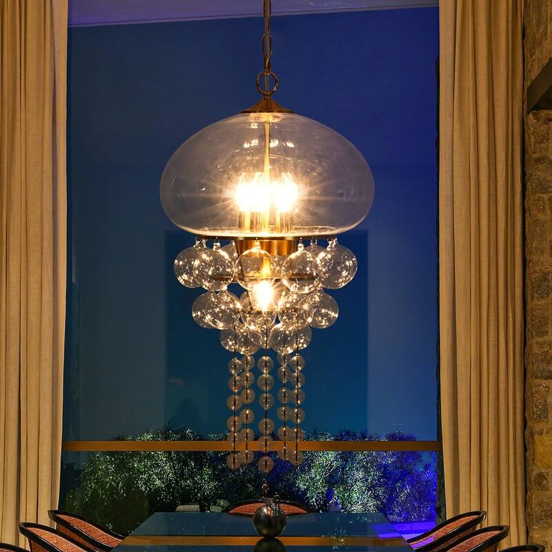 Sculptural Jellyfish 6-Light Clear Glass Globe Tassel Pendant Light