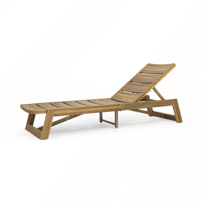 Adjustable Acacia Wood Chaise Lounge with Slat Paneling Outdoor