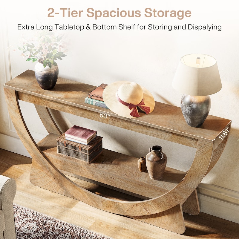 63-Inch Arched Console Table for Entryway, 2-Tier Narrow Long Sofa Table - 63" L x 11.81" W x 31.69" H