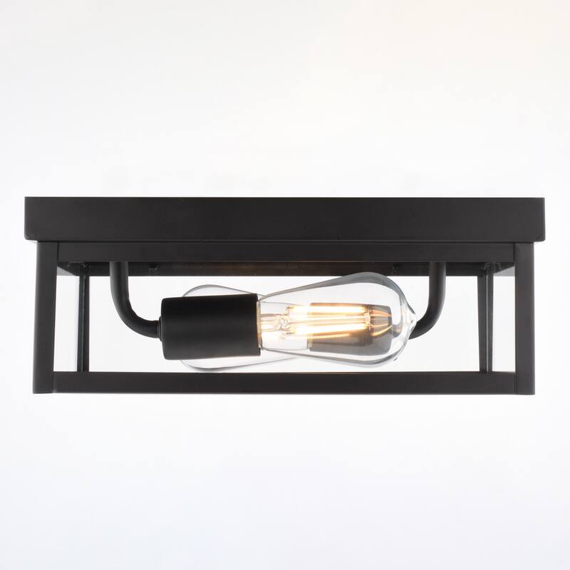 VAXCEL Clinton Matte Black Square Outdoor Flush Mount Ceiling Light with Clear Glass Shade, LED Compatible