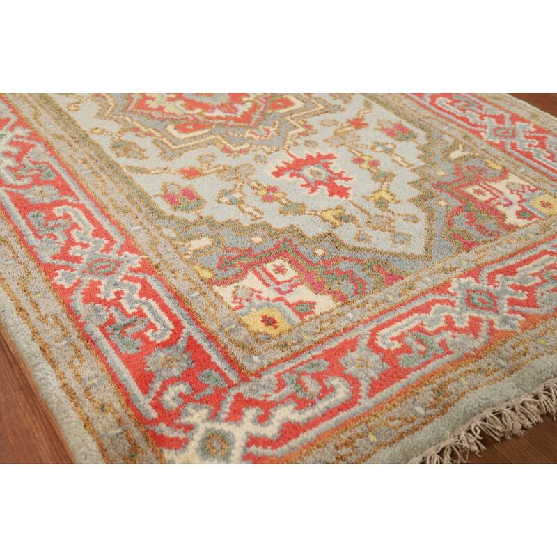 Hand Knotted Oriental 100% Wool Carpet Traditional Medallion Navy Blue & Blues Heriz (serapi) Area Rug - 5' 1'' X 3' 0''