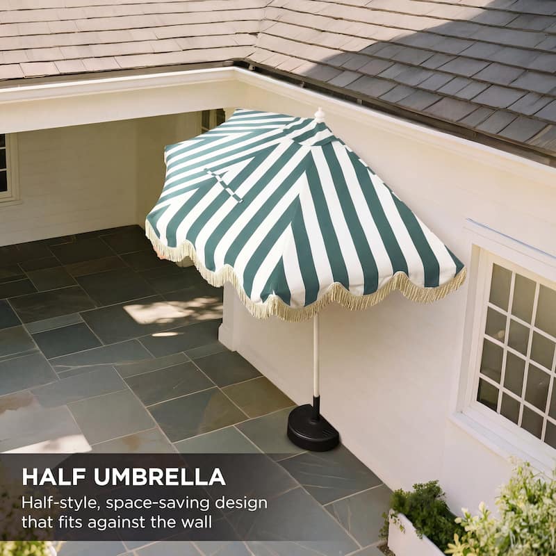 9ft Half Market Umbrella, Scalloped, Crank, Tilt, UV, by JONATHAN Y