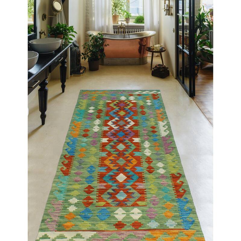 Flatweave Dabir Green/Rust Runner - 2'8" x 6'1"