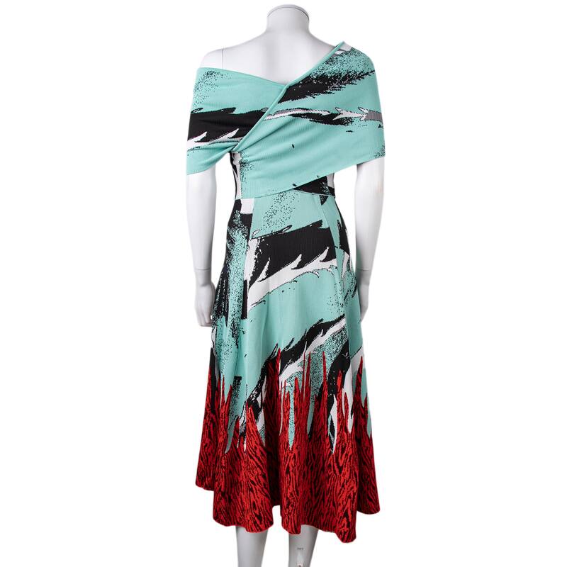 Bottega Veneta Graphic Jacquard Asymmetric Midi Dress