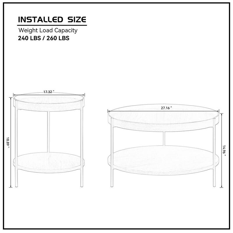 2-Piece 2 tier Round Coffee Table Set,Easy Assembly Nesting End Tables