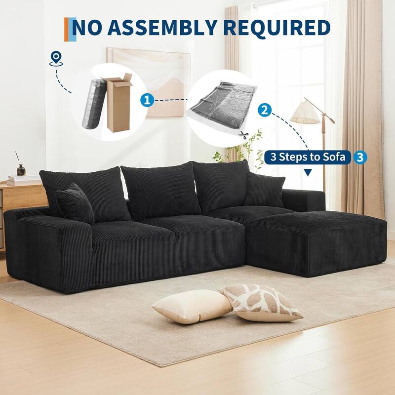110" Oversized L-Shaped Sectional Sofa with Right Chaise, Cloud Couch with Corduroy & Memory Foam