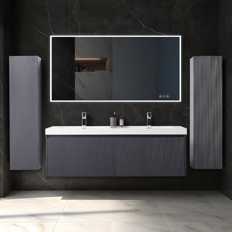 Blossom Positano 60" Floating Double Sink Vanity with Side Cabinets - Night Blue