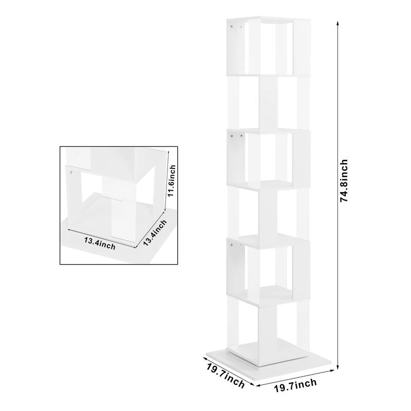 6 tier Rotating Bookshelf, Floor Rack Simple Bookcase with Acrylic plate Student Multi-Function Creative Bookshelf