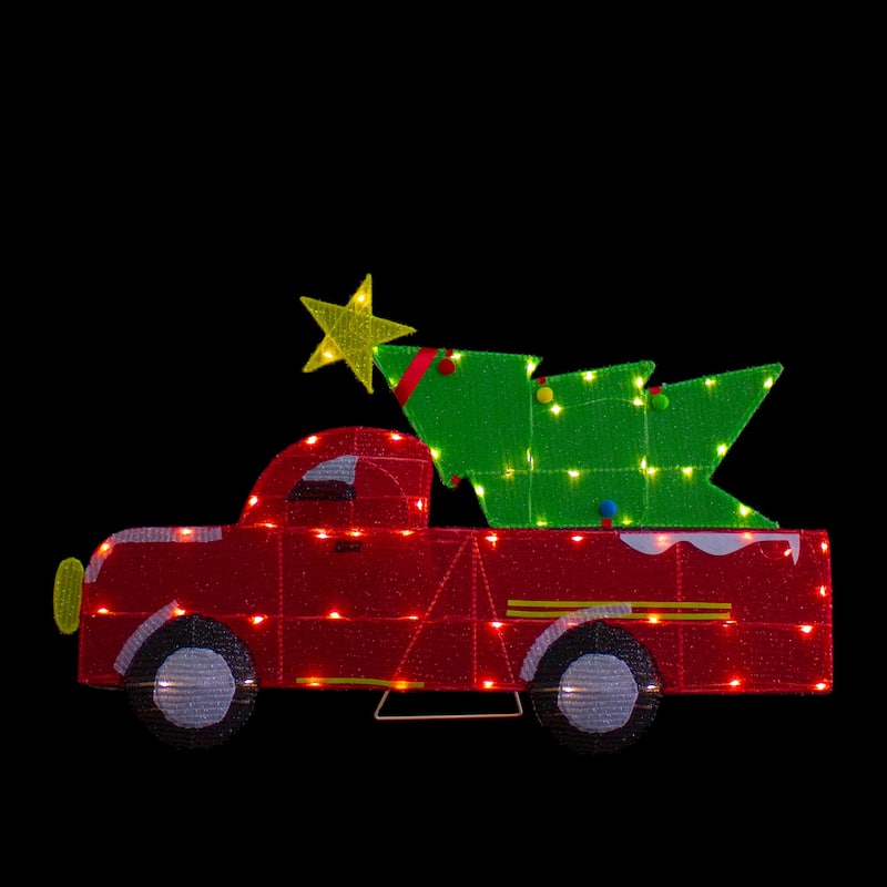 36" LED Lighted Red Truck with Christmas Tree Outdoor Decoration