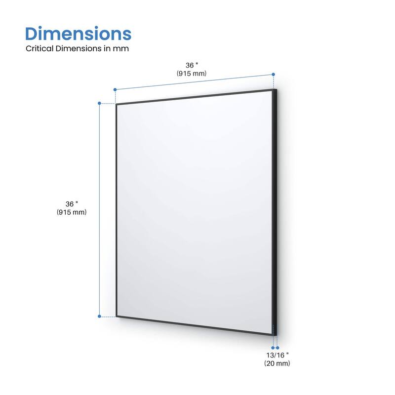 36 x 36 Inch Shatterproof Wall Mount Metal Frame Mirror
