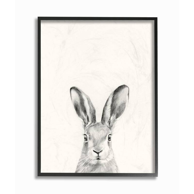 Stupell Bunny Rabbit Portrait Grey Drawing Design Framed Wall Art - 16 x 20 - Black